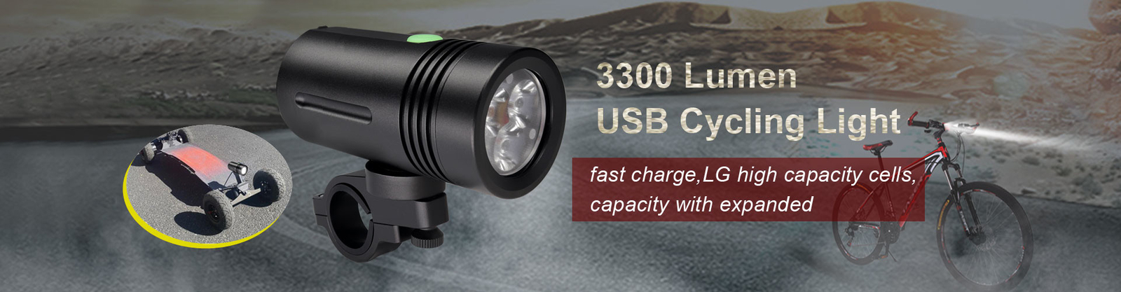 3300 Lumens Battery Built In Bike Front Light With Go Pro Adapter Durable